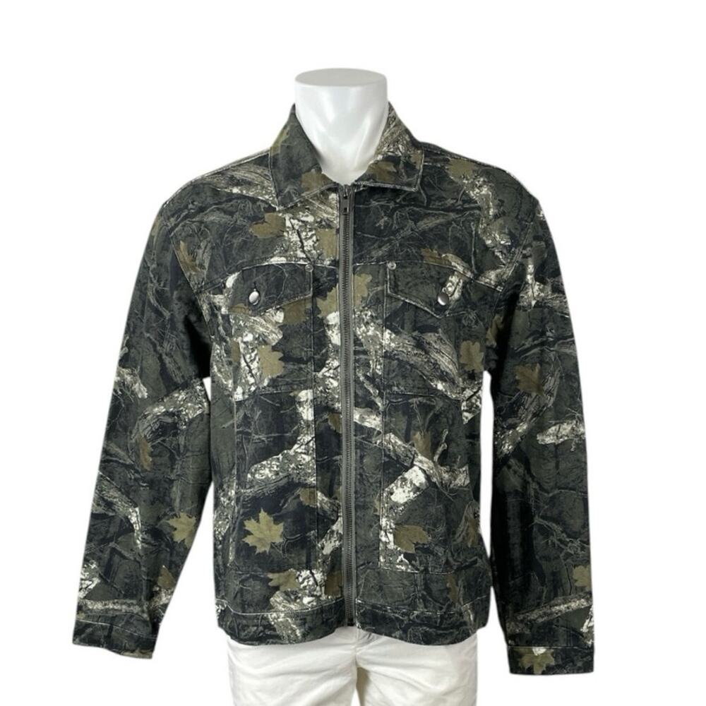 Forever 21 Men's Green Camo Zip Up Pocket Utility Shacket Shirt Jacket Size L